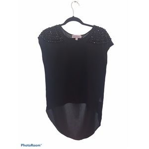 Philosophy Embroidered Rhinestone Top Black Size S